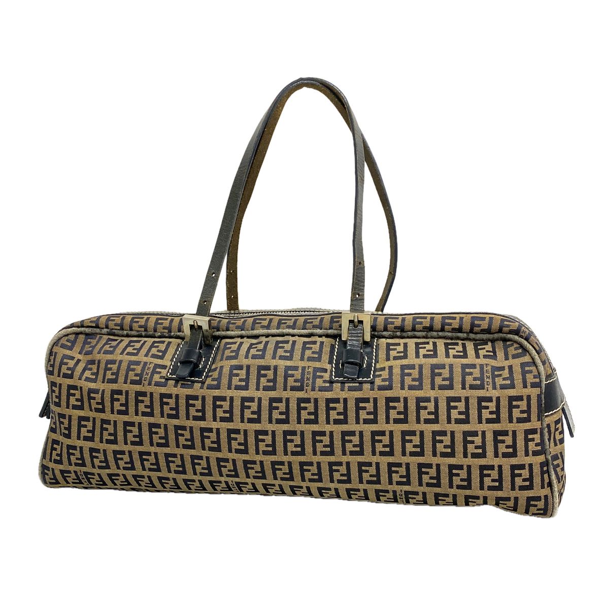Fendi Handbag Zucchino Nylon Canvas Brown Black Silver