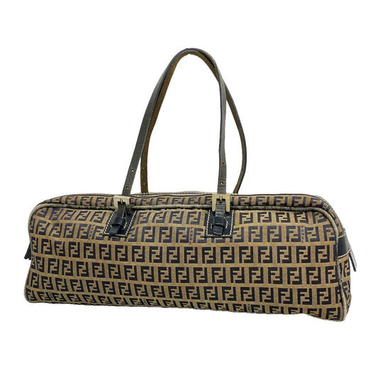 Fendi Handbag Zucchino Nylon Canvas Brown Black Silver