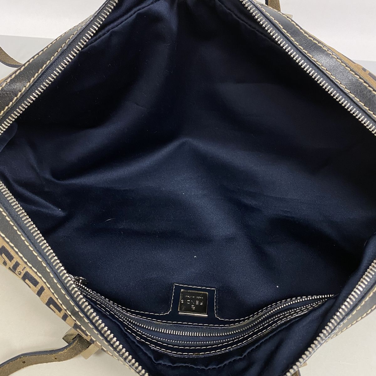 Fendi Handbag Zucchino Nylon Canvas Brown Black Silver — view 4