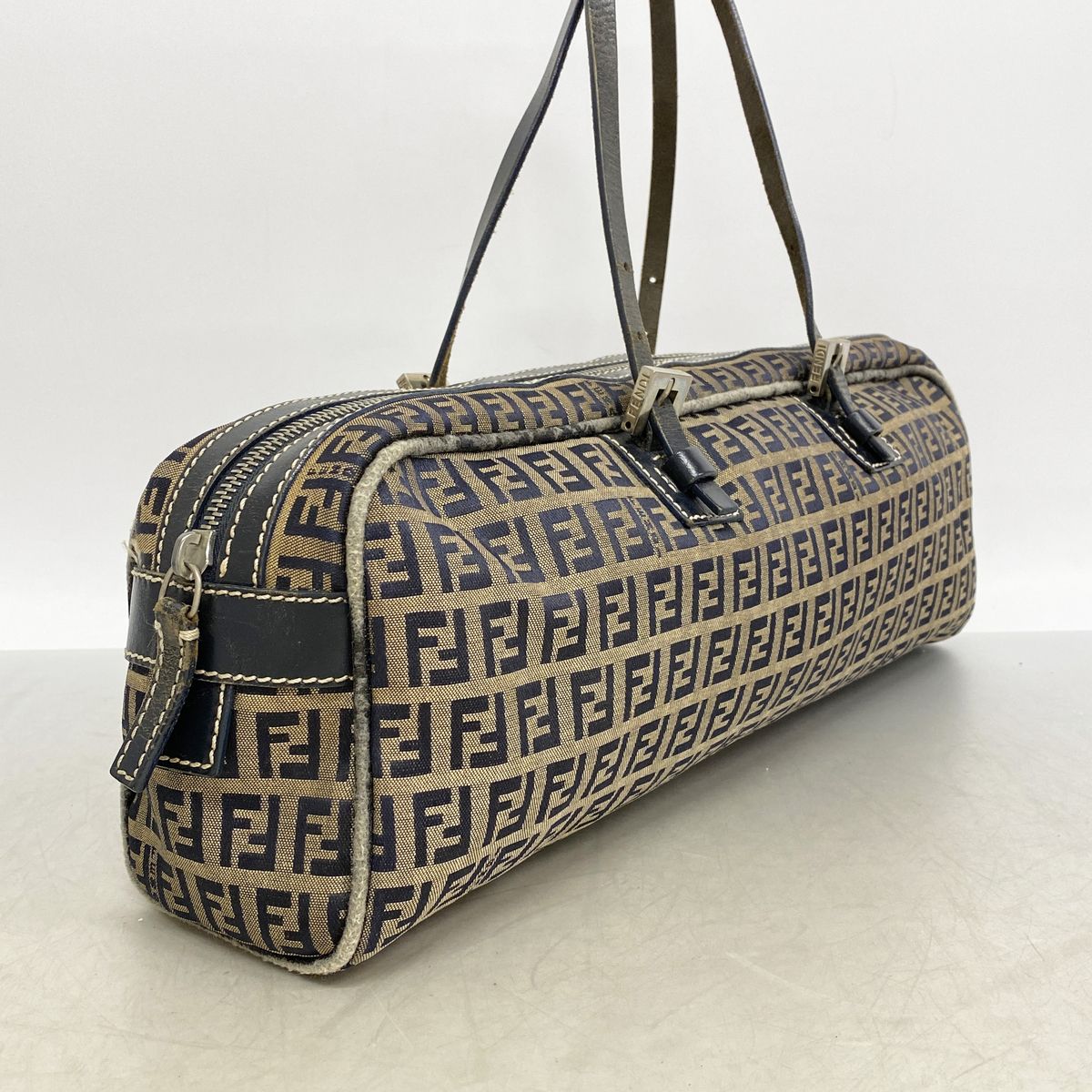 Fendi Handbag Zucchino Nylon Canvas Brown Black Silver — view 2