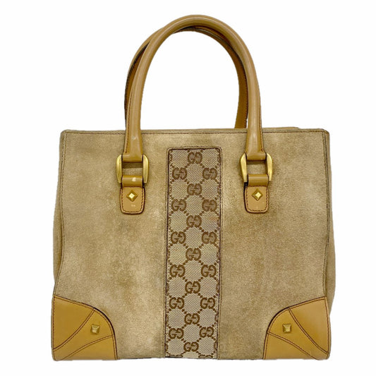 Gucci Handbag GG Canvas Suede Beige Gold