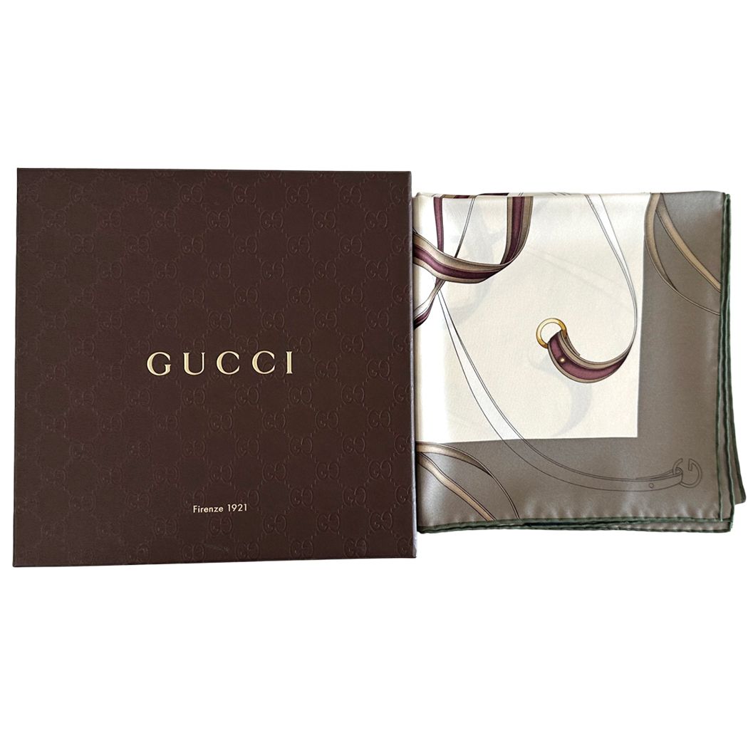 Gucci Scarf Silk Khaki Beige Logo Large — view 7