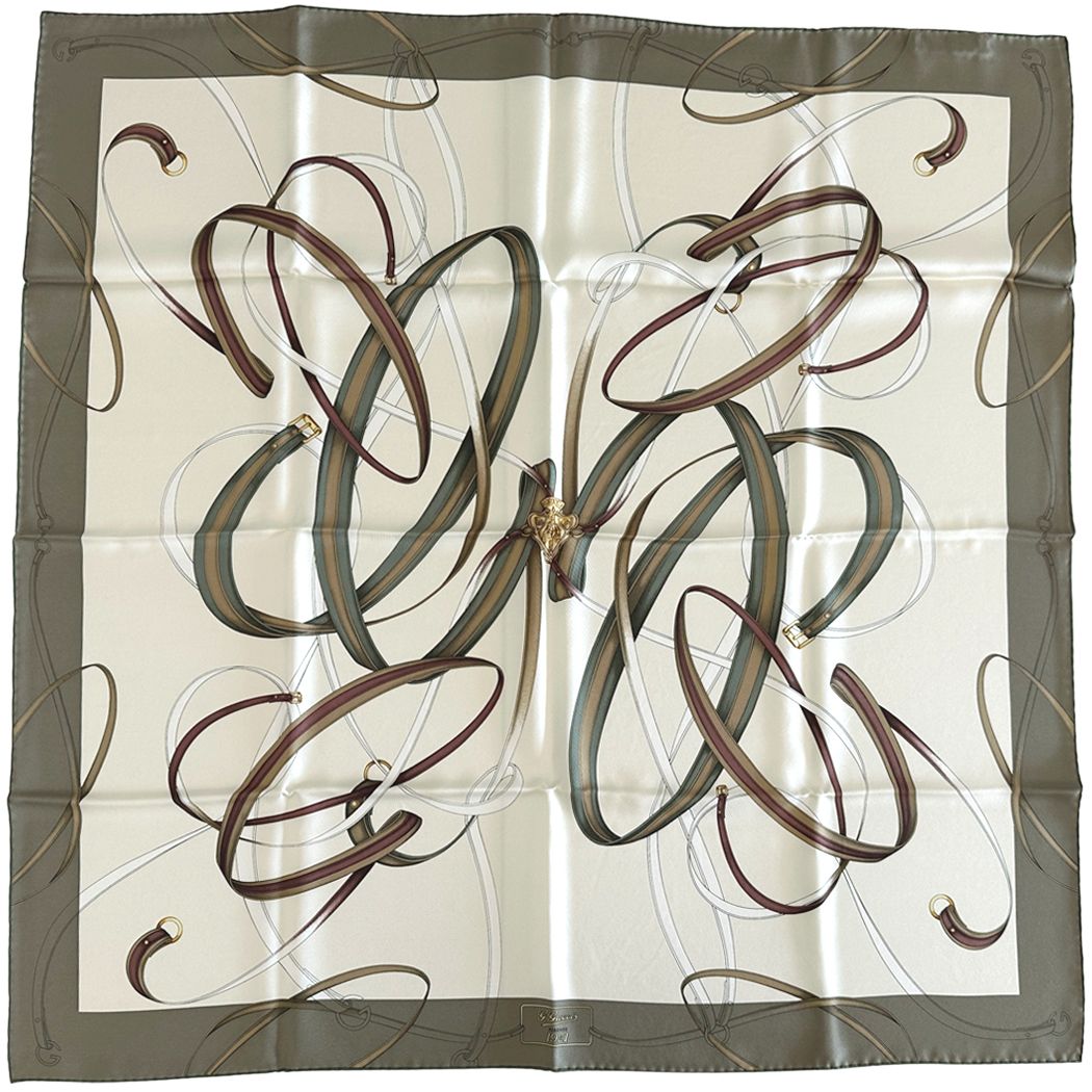 Gucci Scarf Silk Khaki Beige Logo Large