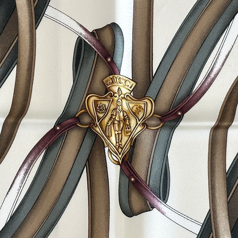 Gucci Scarf Silk Khaki Beige Logo Large — view 2