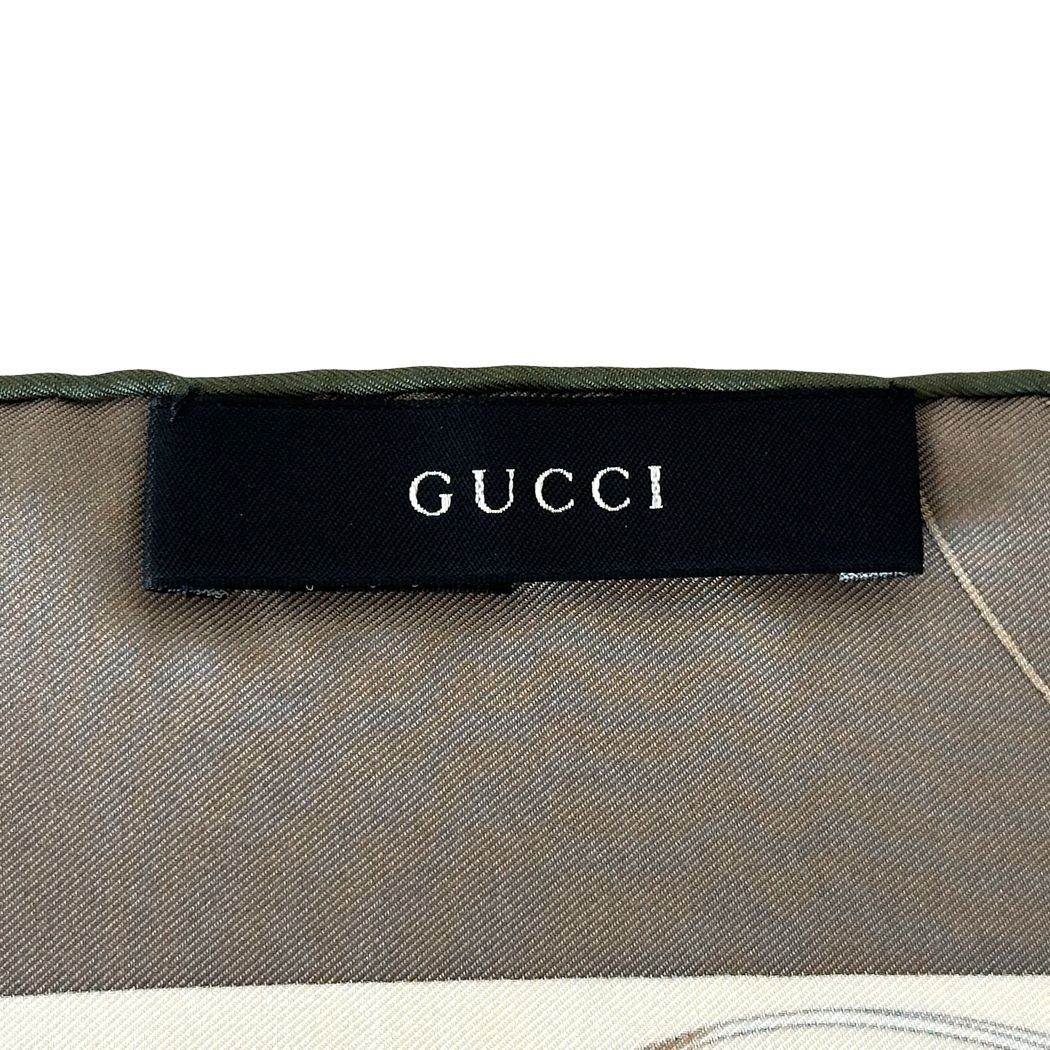 Gucci Scarf Silk Khaki Beige Logo Large — view 4