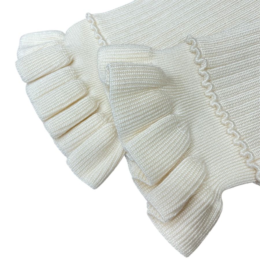 Louis Vuitton Long Sleeve Mini Dress Ruffle Rib Knit Rayon Wool White — view 7