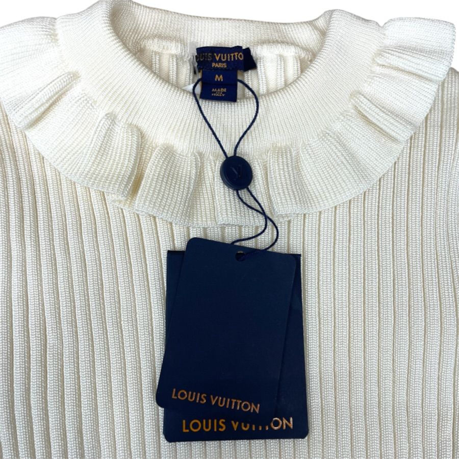 Louis Vuitton Long Sleeve Mini Dress Ruffle Rib Knit Rayon Wool White — view 5