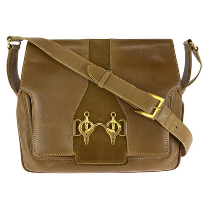 Gucci Vintage Gucci Horsebit Brown Gold Leather Suede Shoulder Bag