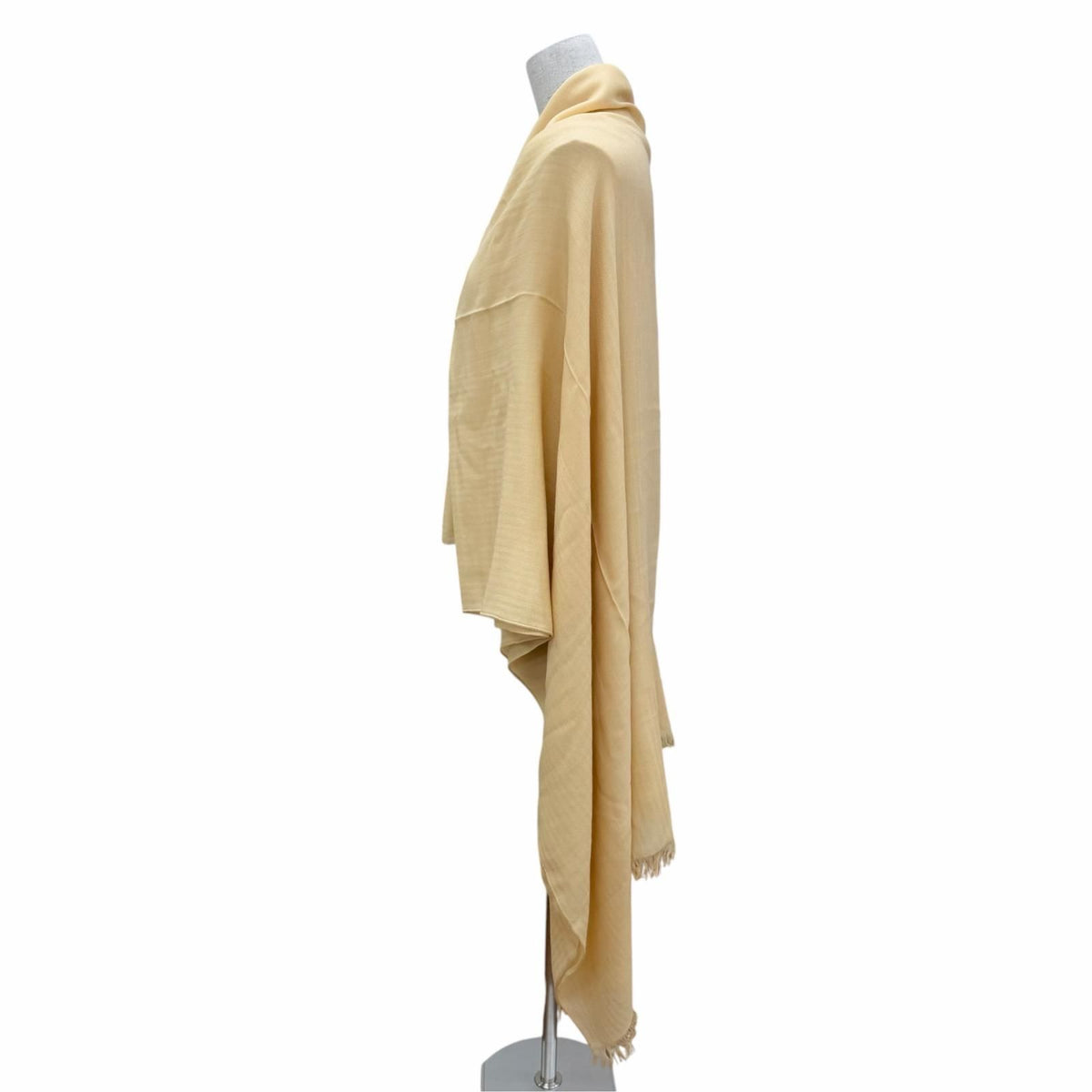 Hermes Vintage Cashmere Wool Big H Fringe Large Shawl Beige Scarf — view 3