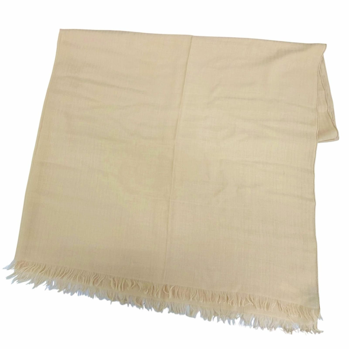 Hermes Vintage Cashmere Wool Big H Fringe Large Shawl Beige Scarf