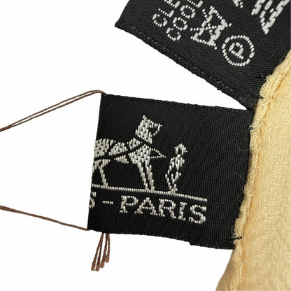 Hermes Vintage Cashmere Wool Big H Fringe Large Shawl Beige Scarf — view 7