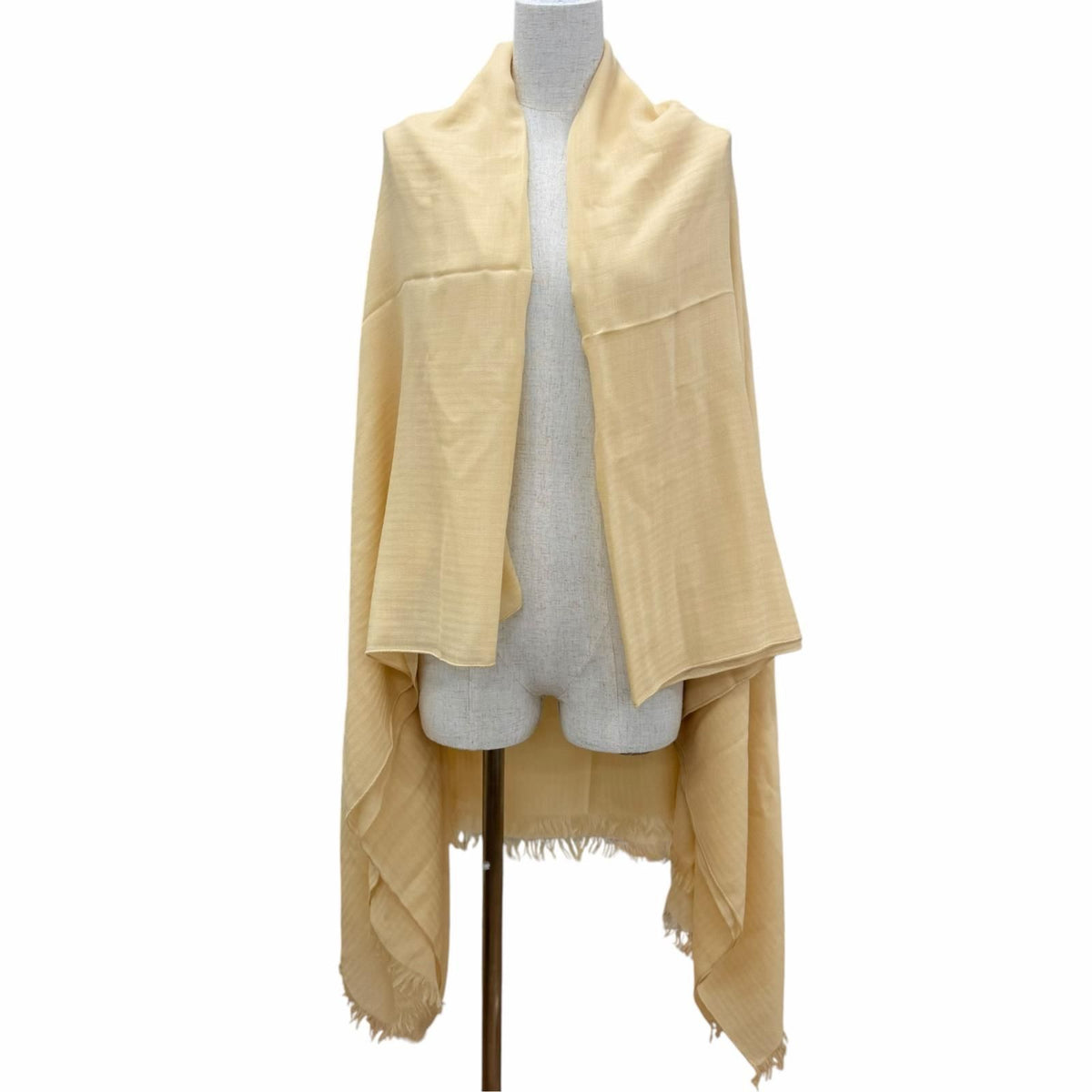Hermes Vintage Cashmere Wool Big H Fringe Large Shawl Beige Scarf — view 2