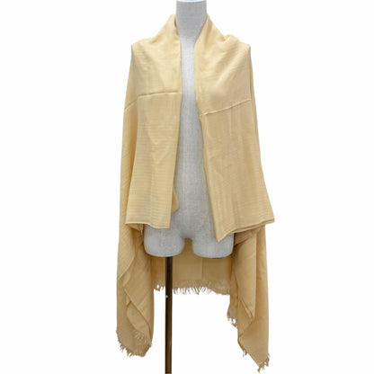 Hermes Vintage Cashmere Wool Big H Fringe Large Shawl Beige Scarf — view 2