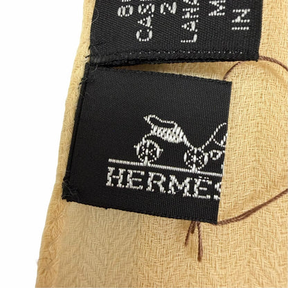 Hermes Vintage Cashmere Wool Big H Fringe Large Shawl Beige Scarf — view 6