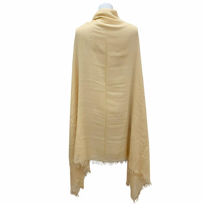 Hermes Vintage Cashmere Wool Big H Fringe Large Shawl Beige Scarf — view 4
