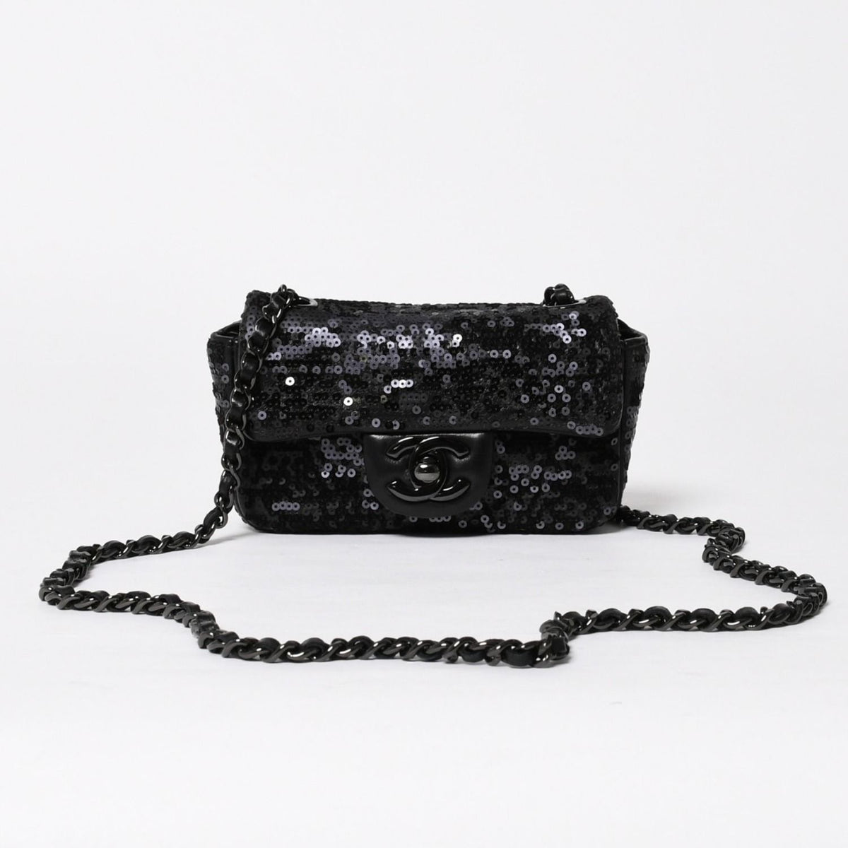 Chanel Shoulder Bag Mini Quilted Moonlight on Water Sequins Black