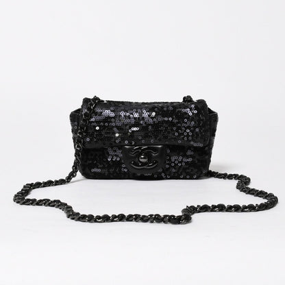 Chanel Shoulder Bag Mini Quilted Moonlight on Water Sequins Black