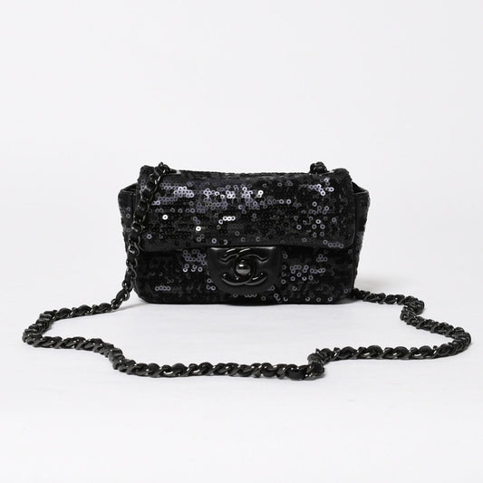 Chanel Shoulder Bag Mini Quilted Moonlight on Water Sequins Black