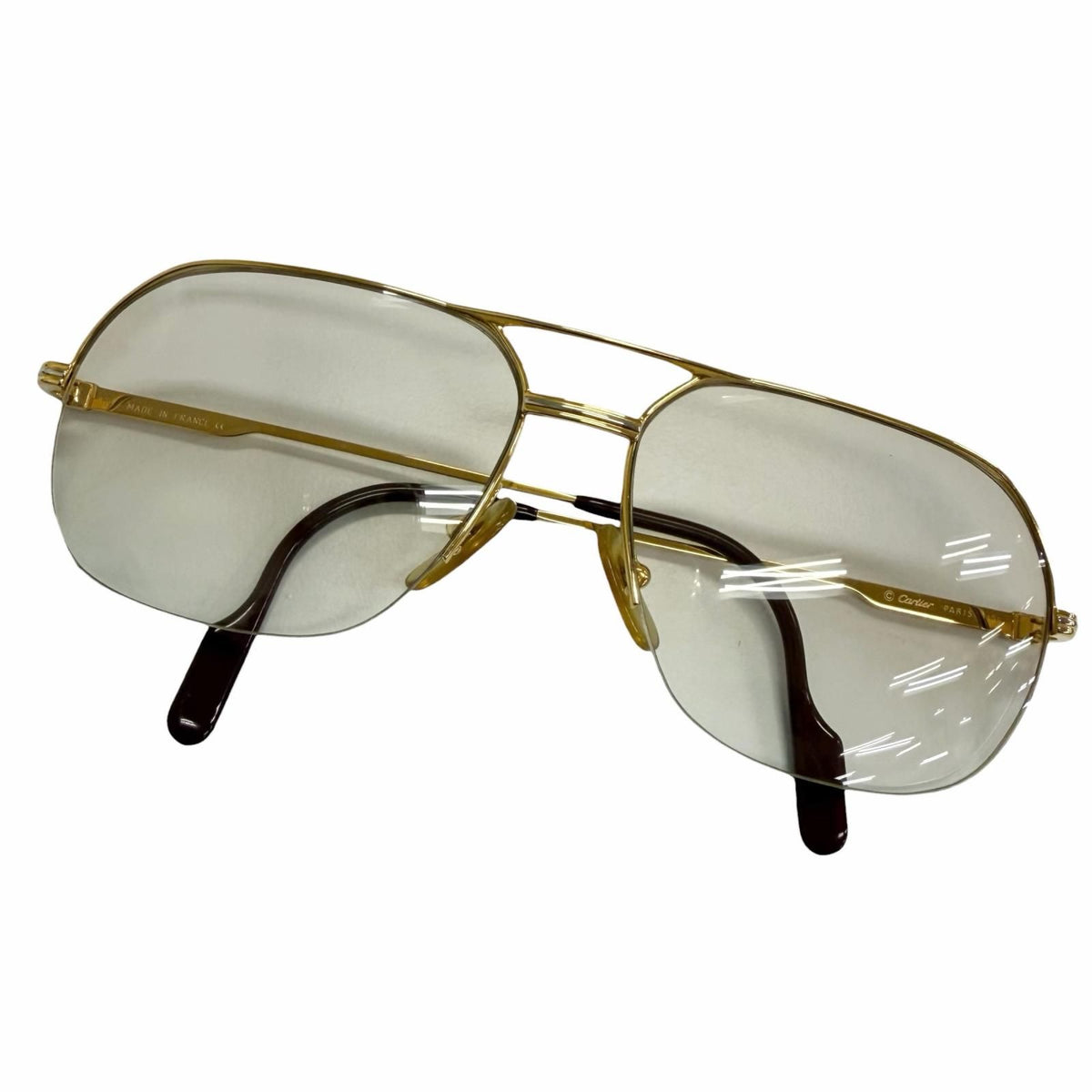 Cartier Vintage Trinity Half Rim Two Bridge Sunglasses Gold Bordeaux 58 15