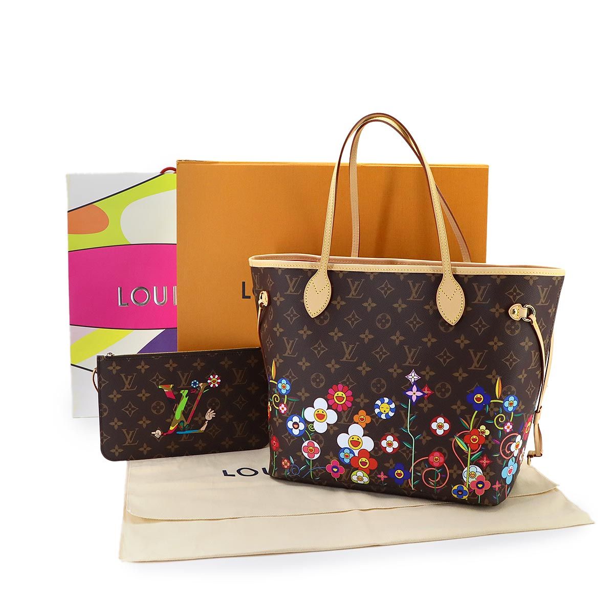 Louis Vuitton LV x Takashi Murakami Neverfull MM Tote Bag Monogram Brown — view 2