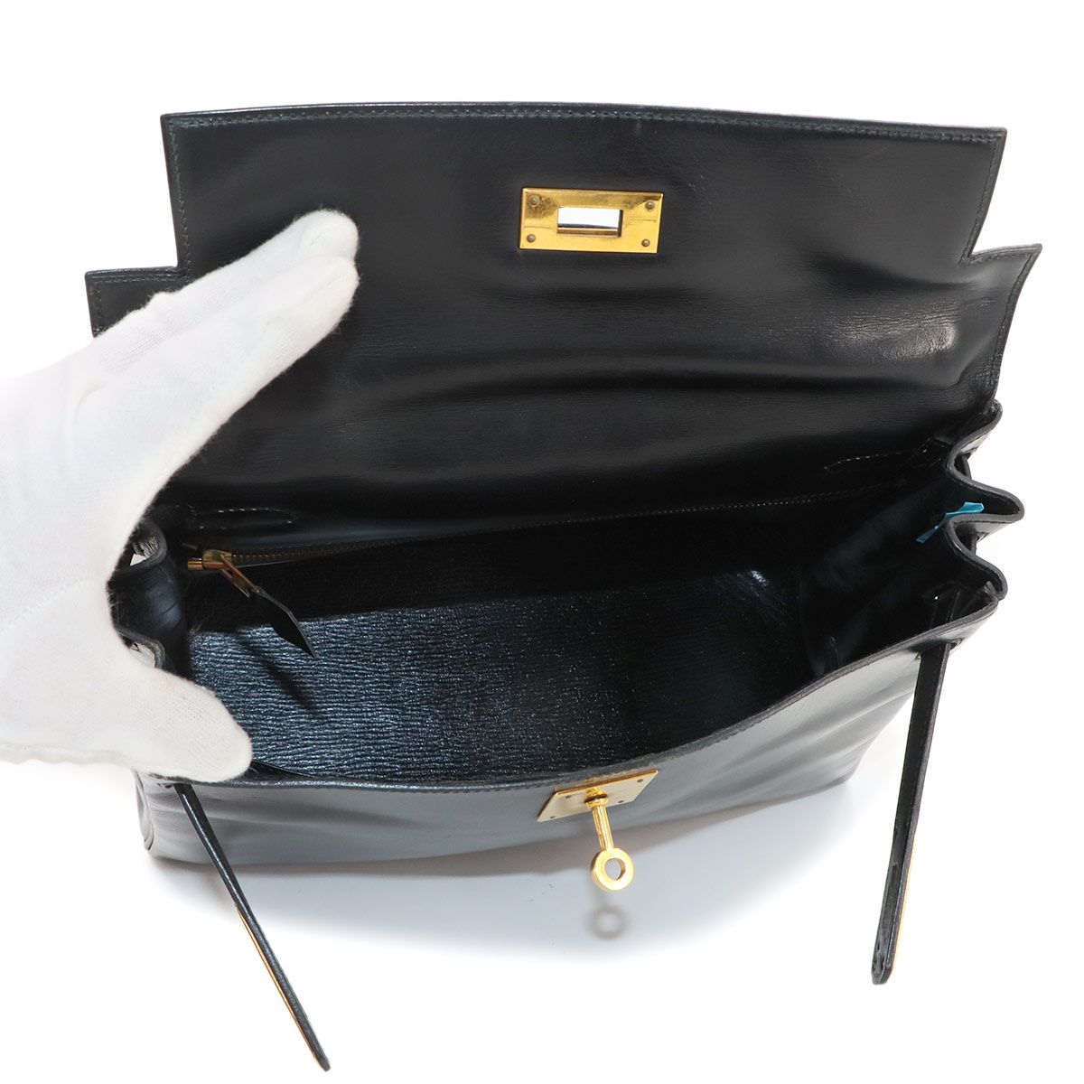 Hermes Kelly 28 Box Calf Black 2-Way Bag — view 7