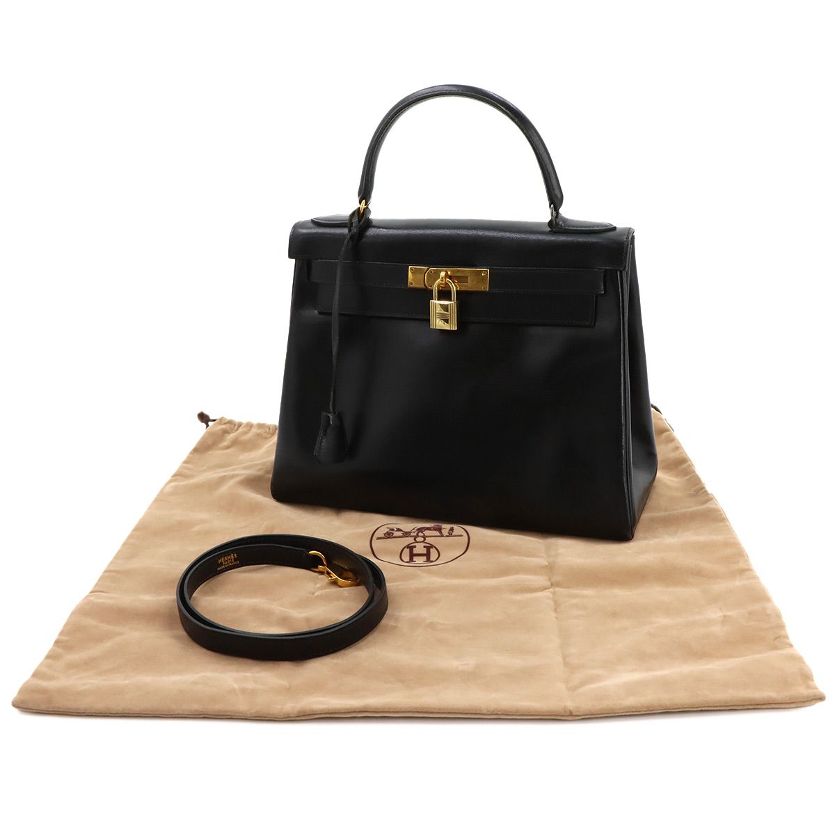 Hermes Kelly 28 Box Calf Black 2-Way Bag — view 2