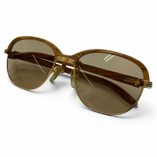 Cartier Vintage Malmaison Trinity Wood Temple Sunglasses with Logo Prescription