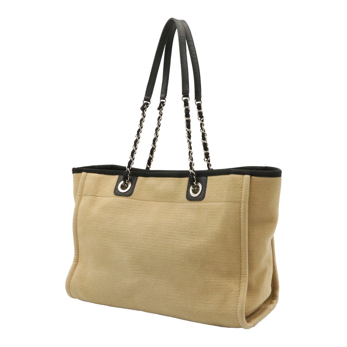 Chanel Deauville Line Tote MM Medium Chain Shoulder Bag Beige Black Silver — view 2