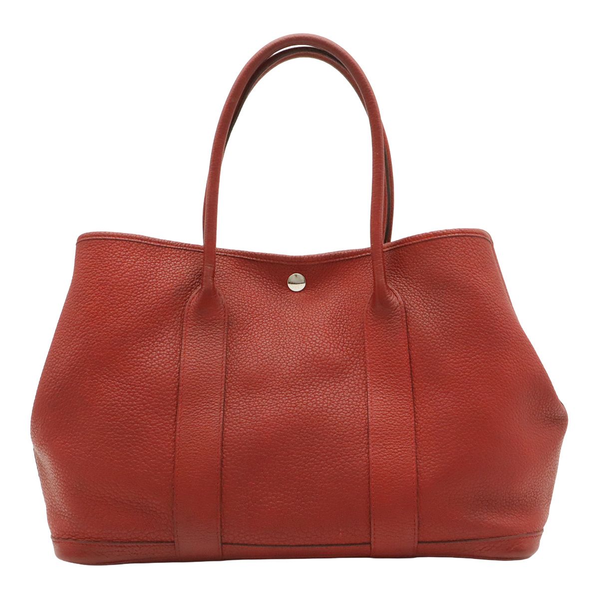 Hermes Garden Party PM Tote Bag Negonda Leather Red Silver