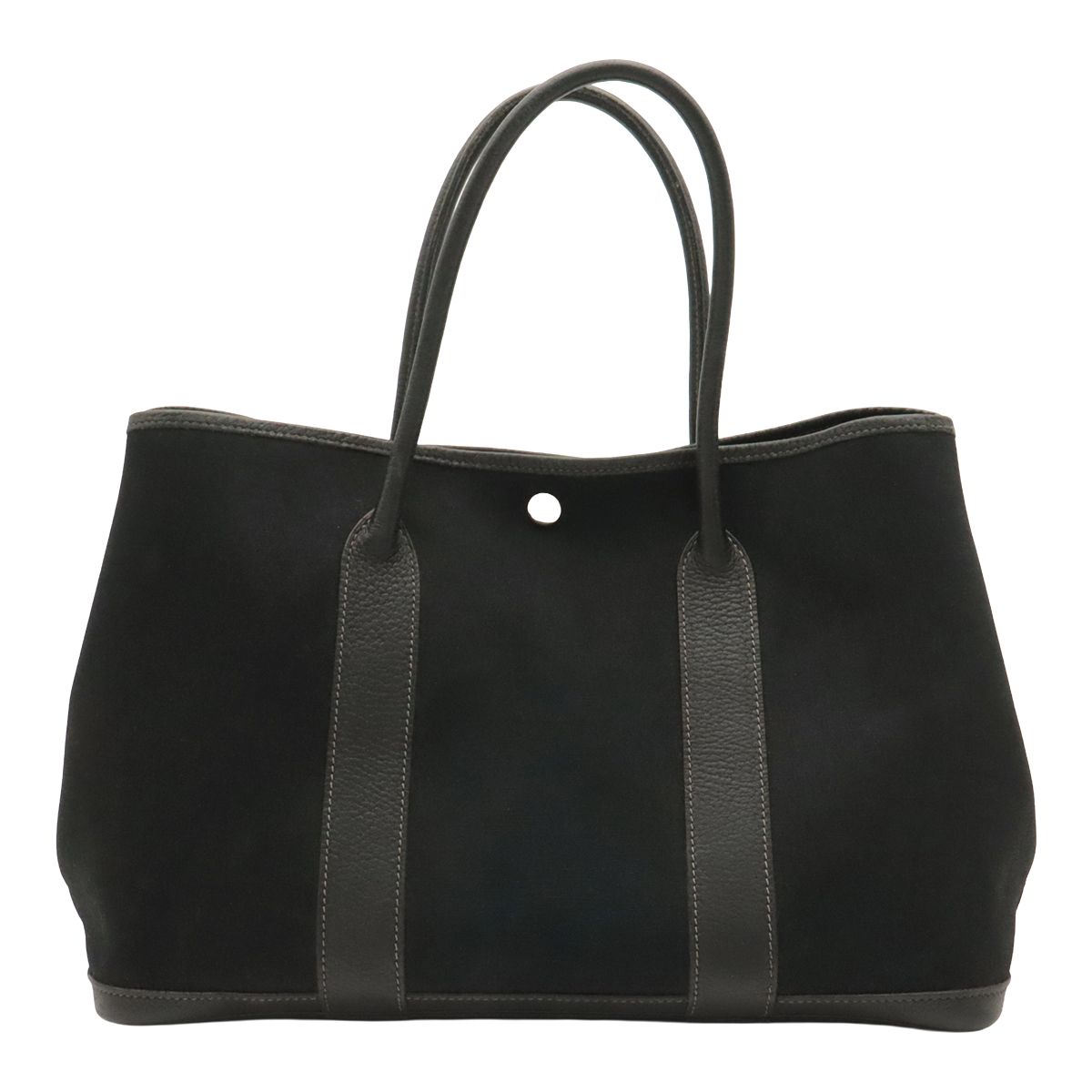 Hermes Garden Party PM Tote Shoulder Bag Toile Officier Leather Black Silver