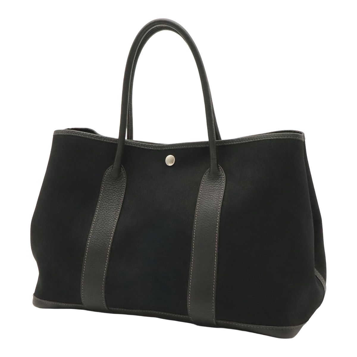 Hermes Garden Party PM Tote Shoulder Bag Toile Officier Leather Black Silver — view 2