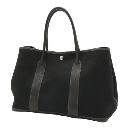 Hermes Garden Party PM Tote Shoulder Bag Toile Officier Leather Black Silver — view 2