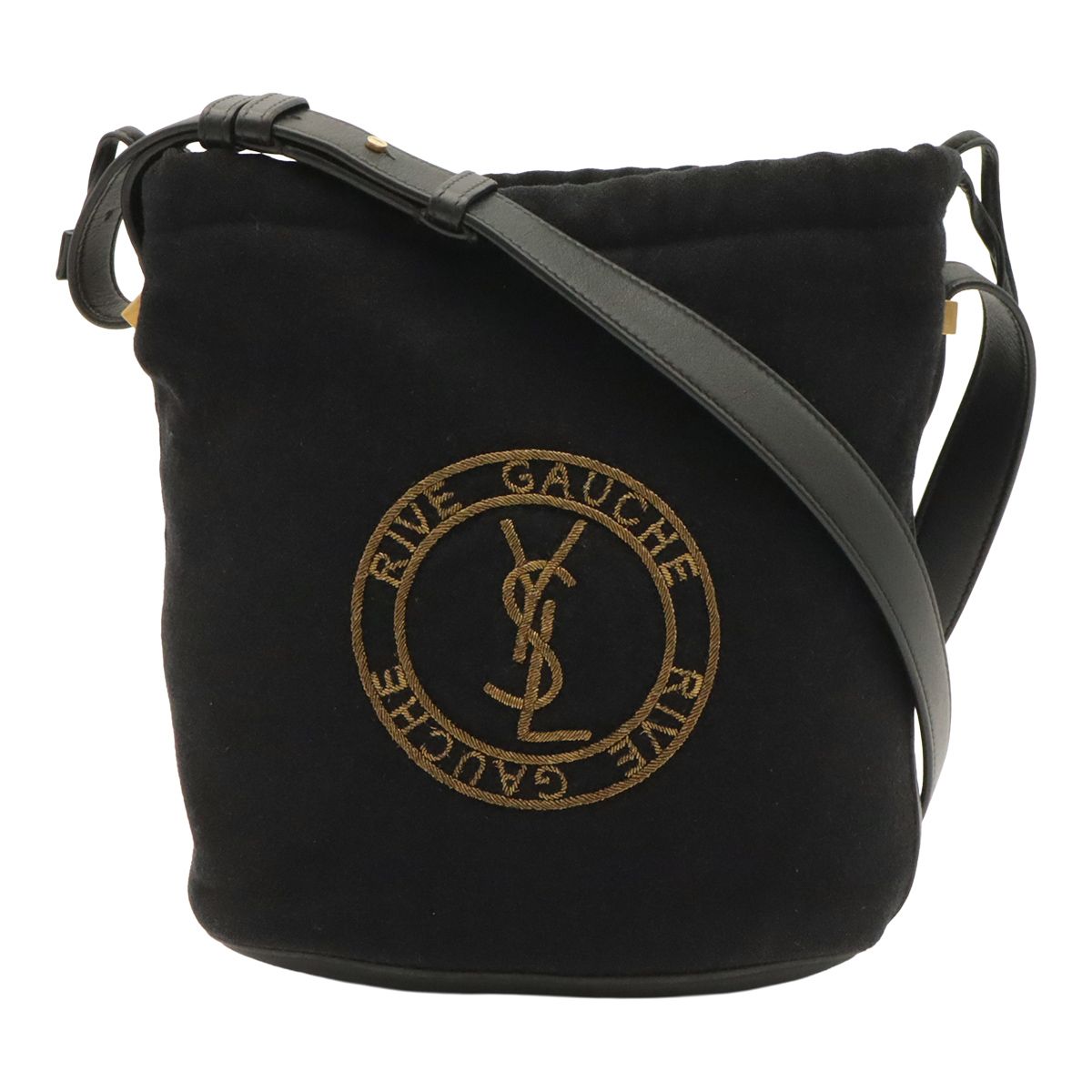 Saint Laurent Paris YSL Rive Gauche Bucket Bag Drawstring Felt Black