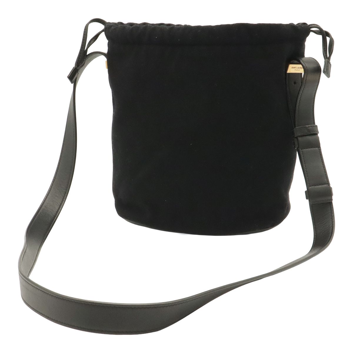 Saint Laurent Paris YSL Rive Gauche Bucket Bag Drawstring Felt Black — view 2