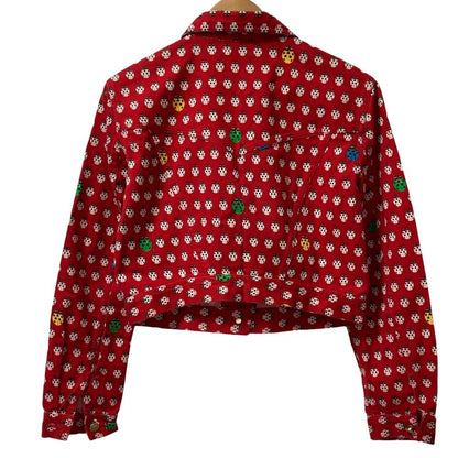 Versace Jeans Vintage Ladybug Print Medusa Button Cropped Denim Jacket Red M — view 3