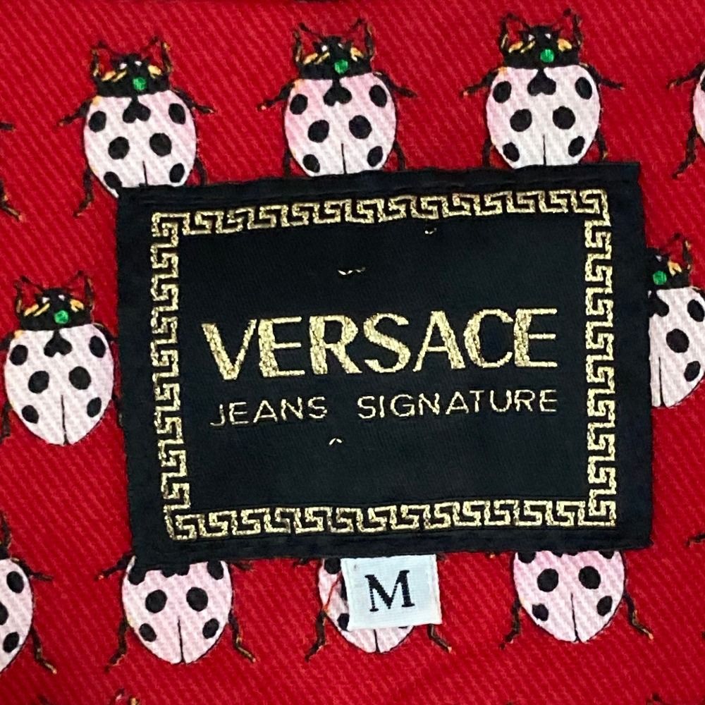 Versace Jeans Vintage Ladybug Print Medusa Button Cropped Denim Jacket Red M — view 5