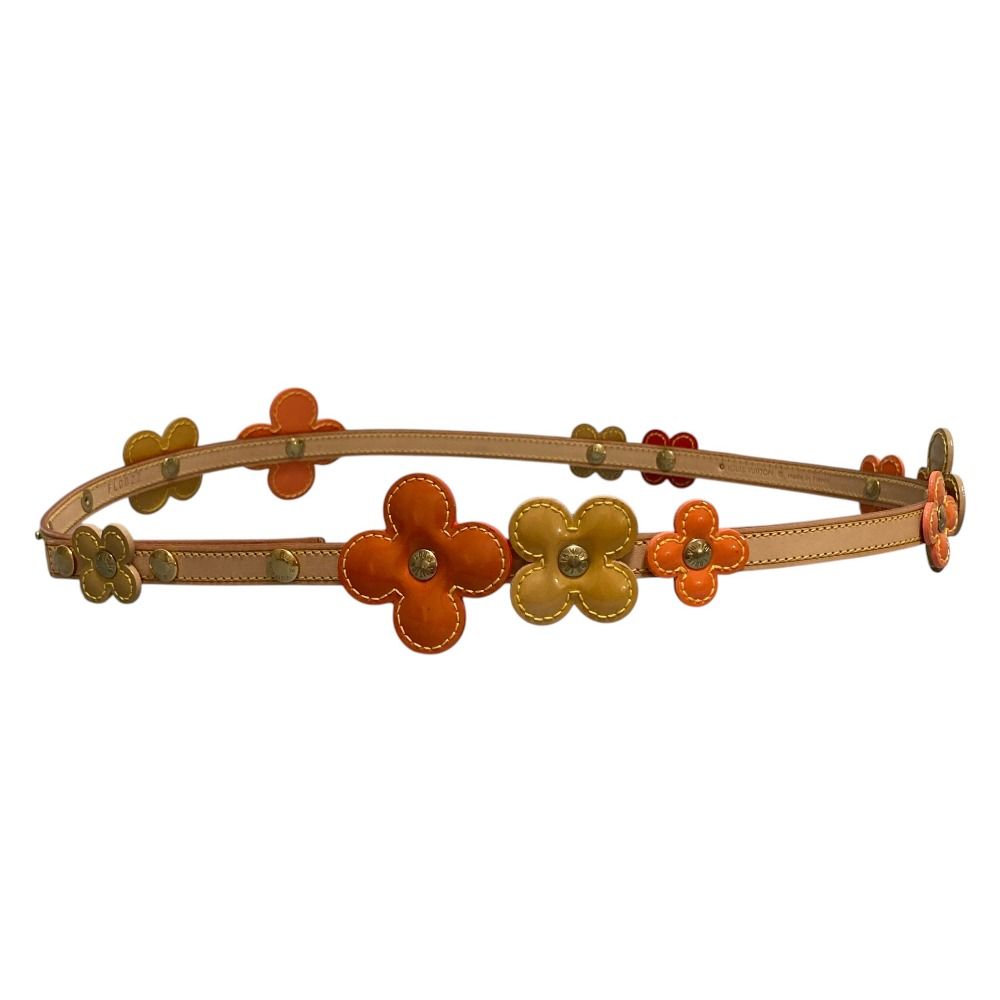 Louis Vuitton Ceinture Fleur Vernis Flower Belt Orange Beige