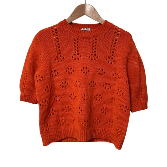Miu Miu Cashmere 100% Openwork Half Sleeve Knit Sweater Orange Spring Summer 36