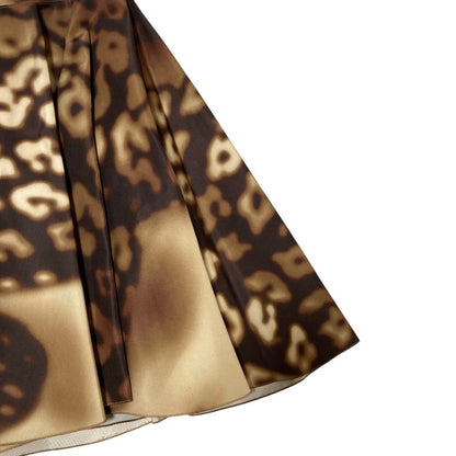 Prada Blur Leopard Print Silk Flare Skirt Beige Brown Spring Summer Fall 40 — view 3