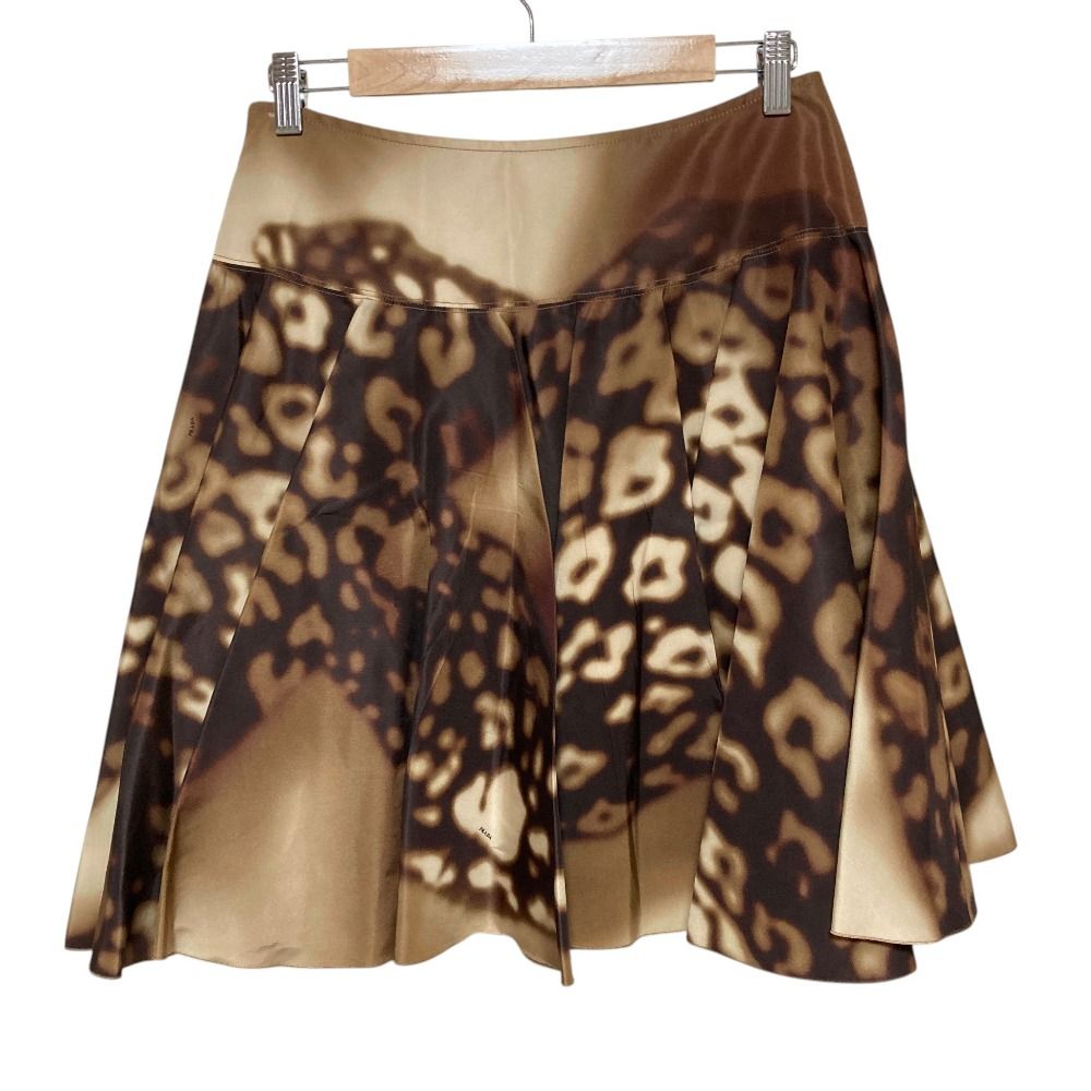 Prada Blur Leopard Print Silk Flare Skirt Beige Brown Spring Summer Fall 40 — view 2