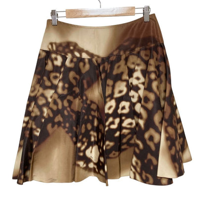 Prada Blur Leopard Print Silk Flare Skirt Beige Brown Spring Summer Fall 40 — view 2