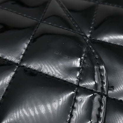 Chanel Shoulder Bag Quilted Chain Leather Black Silver Patent 10 — view 6
