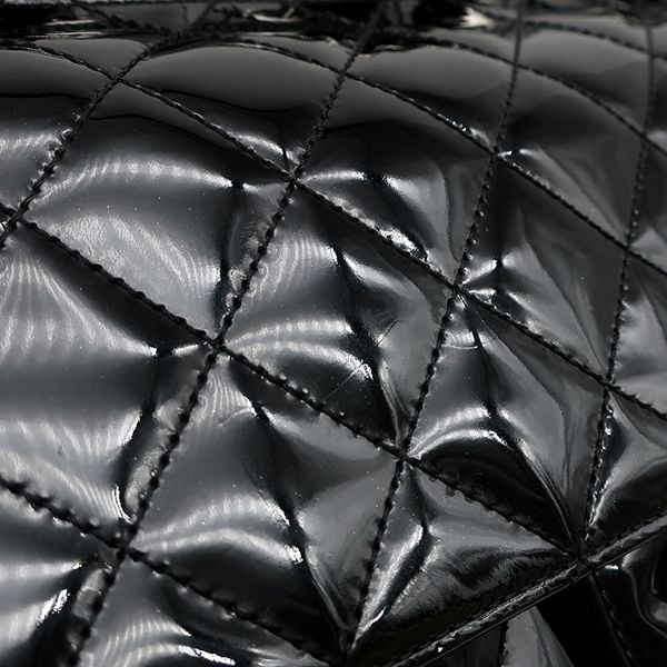 Chanel Shoulder Bag Quilted Chain Leather Black Silver Patent 10 — view 7