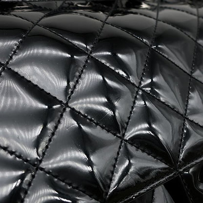 Chanel Shoulder Bag Quilted Chain Leather Black Silver Patent 10 — view 7