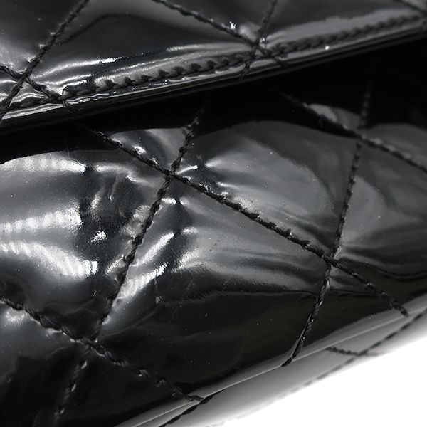 Chanel Shoulder Bag Quilted Chain Leather Black Silver Patent 10 — view 8