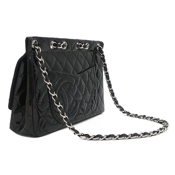 Chanel Shoulder Bag Quilted Chain Leather Black Silver Patent 10 — view 2