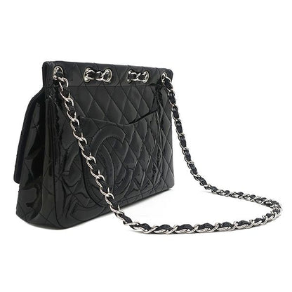 Chanel Shoulder Bag Quilted Chain Leather Black Silver Patent 10 — view 2