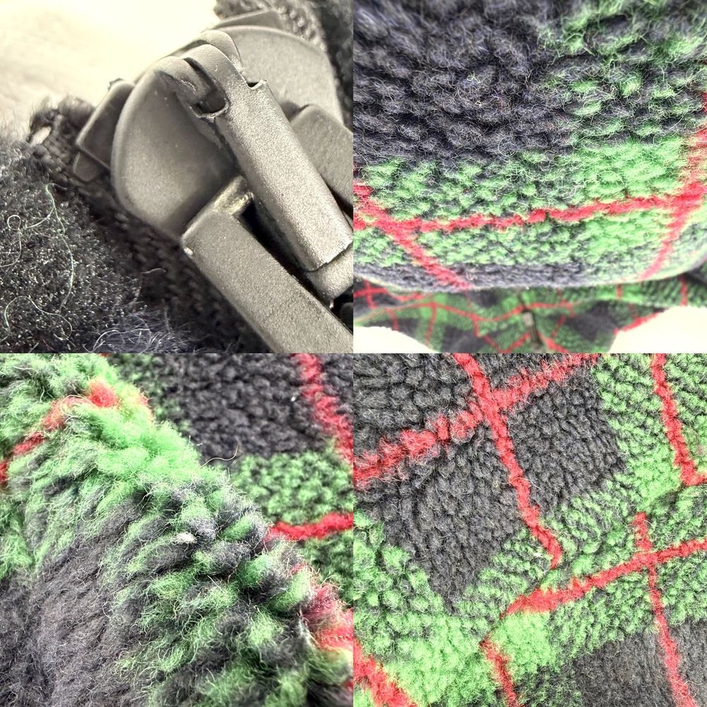 Miu Miu Jacket Checked Fleece Teddy Zipper Green Navy Blue Polyester Wool S — view 5
