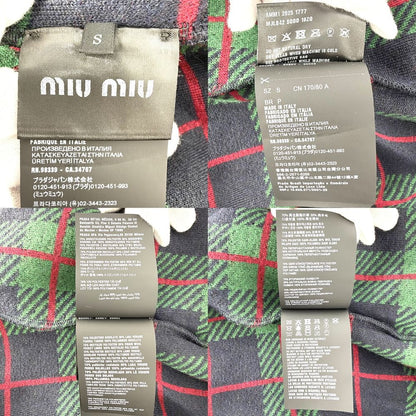 Miu Miu Jacket Checked Fleece Teddy Zipper Green Navy Blue Polyester Wool S — view 3