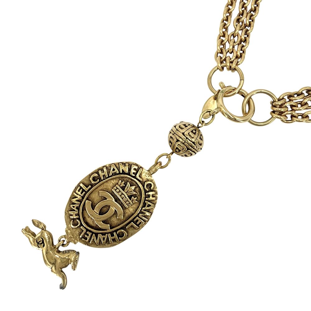 Chanel Necklace CC Logo Long Gold Plated